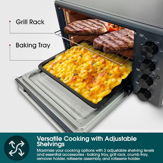 EuropAce 45L Electric Convection Oven with Rotisserie (EEO5451DGY) 