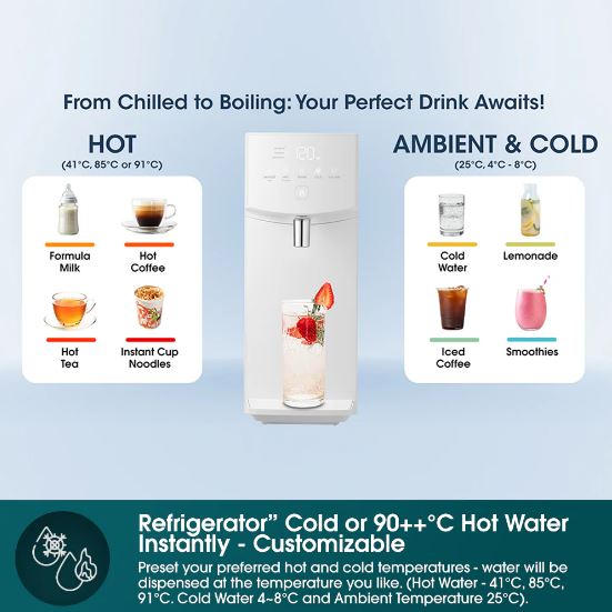 EuropAce Tankless Hot & Cold Water Purifier | Leak Proof Technology | Energy Saving | Made in Korea | Quality Water | Instant Refrigerator-Cold or 90++°C Hot Water (EWP9120DWH) 
