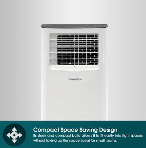 EuropAce [2025 Model] 250 Sqft Compact Portable Aircon | 40% Energy Saving, Compact Size, 5y Compressor Warranty (EGAC10A6)