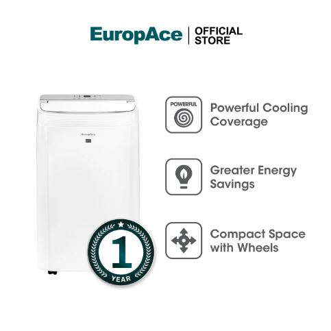 EuropAce [2025 Model] 14,000 BTU Compact Series Green Portable Aircon | 320 sqft, Compact Size (EGAC14E3)