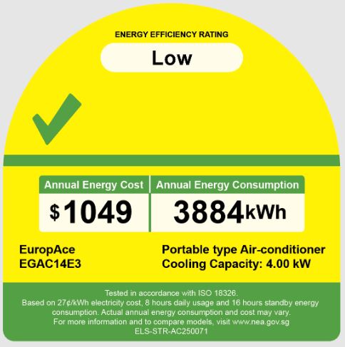 EuropAce [2025 Model] 14,000 BTU Compact Series Green Portable Aircon | 320 sqft, Compact Size (EGAC14E3)