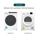 Bundle A (EFW7801Y + EDY8801YWH) EuropAce 8KG 4 Ticks Steam Front Load Washer | BLDC Motor + EuropAce 8Kg Heat Pump Dryer